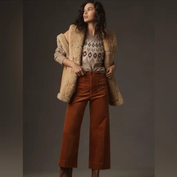EUC Anthropologie Maeve The Colette Cropped Cord Wide Leg Bronze 31 Petite - Picture 4 of 8
